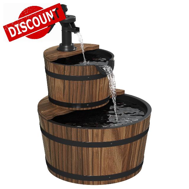 Aoxun 2 Tier Garden Water Fountain Cascading Barrel