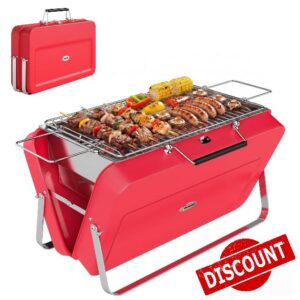 Outsunny Portable Mini Charcoal Barbecue Grill with Suitcase Shell