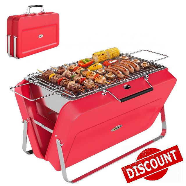 Outsunny Portable Mini Charcoal Barbecue Grill with Suitcase Shell