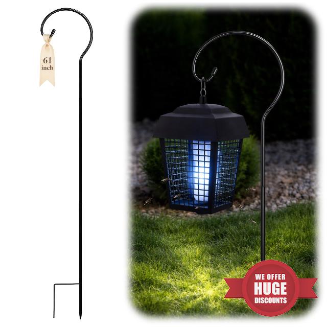 Hicarer 61 Inch Shepherds Hook for Bug Zapper Outdoor Zapper Hanger Ground Stake Garden Plant Stand Stake for Flower Basket Bird Feeder Hanger Weddings Deco