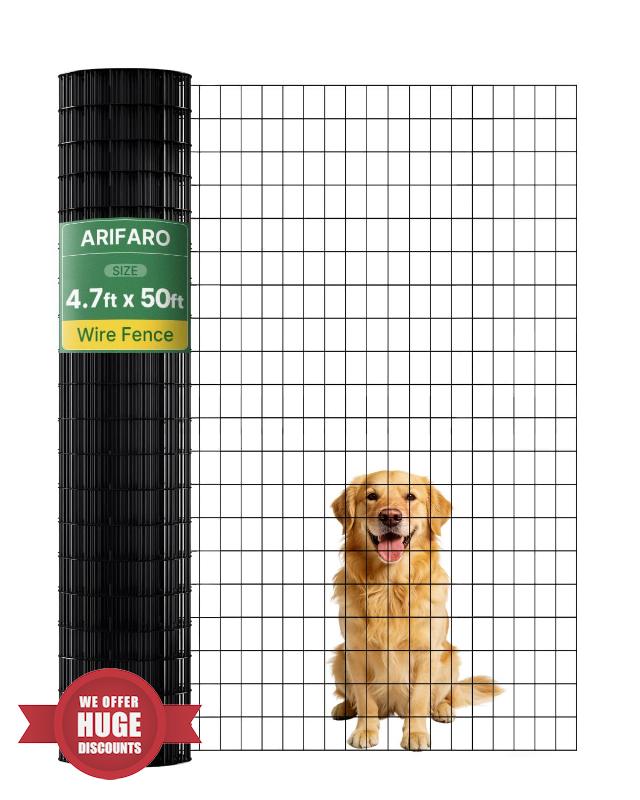 ARIFARO 1.42m x 15.2m Wire Mesh Fencing (5cm x 7.5cm Holes) Multipurpose 2mm Roll PVC Coating Hot-Dipped Galvanised Welded Garden Fence