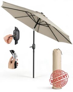 KEPLIN 2.7m Tilting Parasol – Crank & Tilt Outdoor Umbrella with Protective Cover