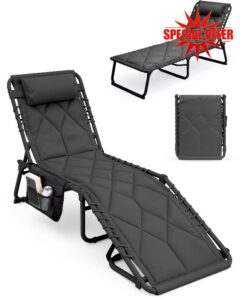 KEPLIN Foldable Sun Lounger Chair - Padded Diamond Outdoor Garden Recliner
