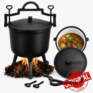 Cast Iron Goulash Pot Enamelled 10 L with Lid & Feet - Dutch Oven Hunter Pot Dutch Pot Fire Pot for Campfire Grill Camping Cooking Pot Hungarian Kettle Iron Po