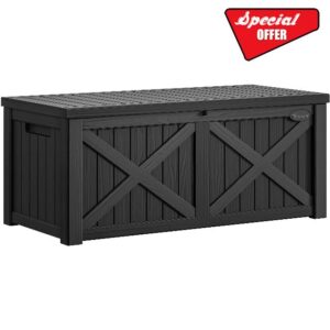 YITAHOME 450L Large Garden Outdoor Storage Box with X-Shaped Front