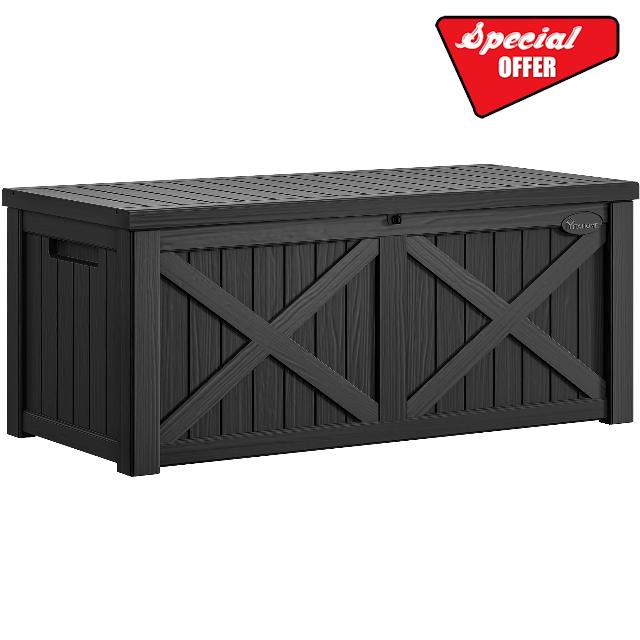 YITAHOME 450L Large Garden Outdoor Storage Box with X-Shaped Front