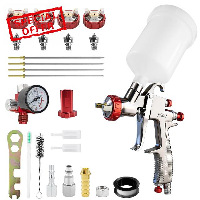 R500 LVLP Air Spray Gun with 4 Nozzles 1.3/1.5/1.7/2.0mm Nozzles