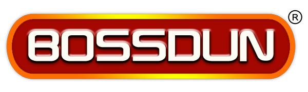 Bossdun logo in white text on a red and orange gradient background with rounded rectangular shape and registered trademark symbol.