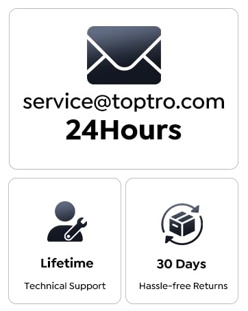Text reads 'TOPTRO Power by VIDAA' and 'Live TV, streaming apps and your connected devices. All in one place.' Grid display showing streaming service logos: TV Channel, Netflix, YouTube, NOW, itv x, 4, Pluto, 5, HBO Max, Apple TV, Freebusy.