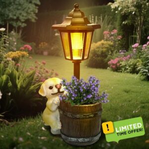 Garden Ornaments Outdoor Dog Statues - Solar Outdoor Figurine Lights Dogs Planter
