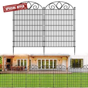 10 Panels No Dig Decorative Garden Fence with Gate – 122cm (H) x 800cm (L) Outdoor Rustproof Metal Dog Fence for Yard