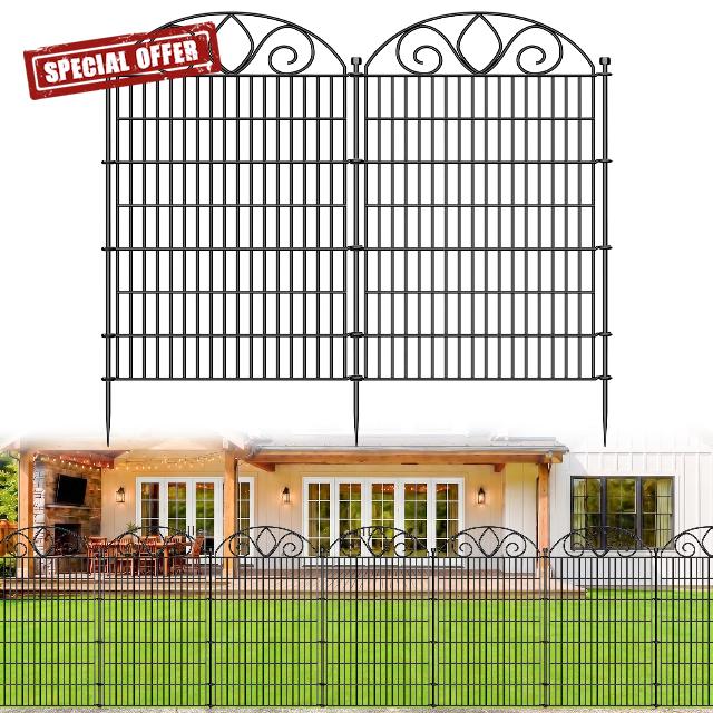 10 Panels No Dig Decorative Garden Fence with Gate – 122cm (H) x 800cm (L) Outdoor Rustproof Metal Dog Fence for Yard