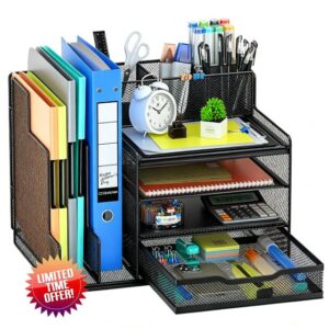 Desk Organiser with Drawer & Detachable Pen Holder | Multi-functional Desk Storage