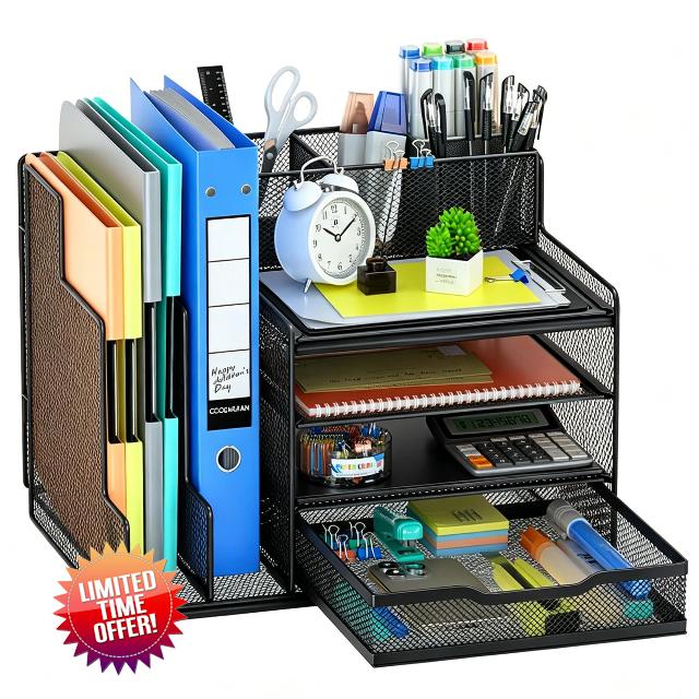 Desk Organiser with Drawer & Detachable Pen Holder | Multi-functional Desk Storage