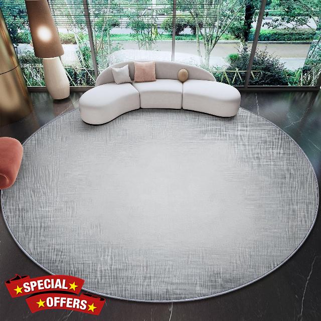 Round Rugs Simple Silver-Gray Abstract Soft Non Slip & Shedding Carpet Floor Mat for Bedroom Living Room Playroom Print 180 cm (Round) Machine Washable Area Rug Gray White