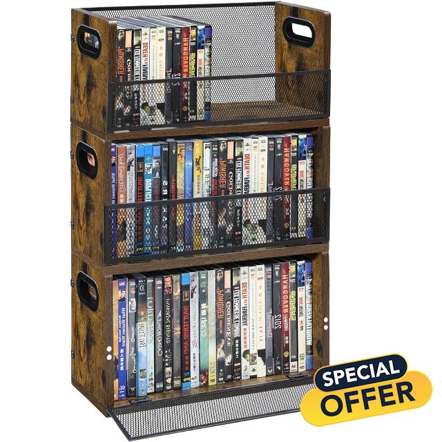 CD DVD Storage Rack 3-Pack with Handles
