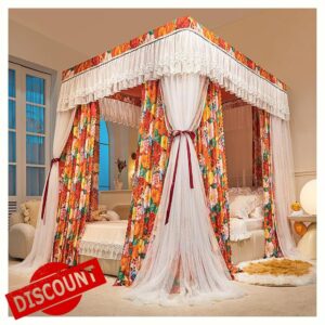 4 Poster Bed Canopy with Double Rod Frame – Princess Mosquito Net Set for Girls Bedroom