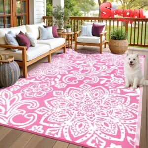 Findosom Waterproof Outdoor Rug 6' x 9' - Reversible Mandala Outdoor Plastic Straw Rug
