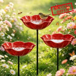 3 PCS Handmade Metal Flower Garden Stake Bird Bath