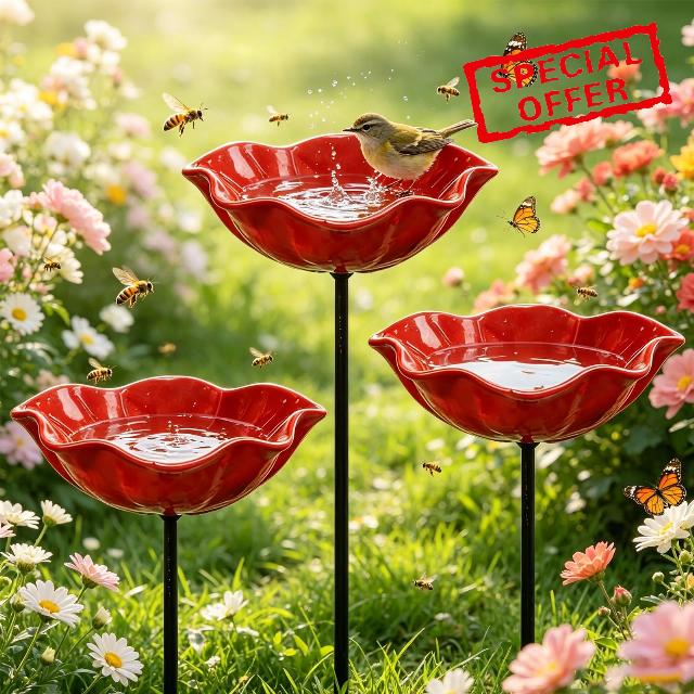 3 PCS Handmade Metal Flower Garden Stake Bird Bath
