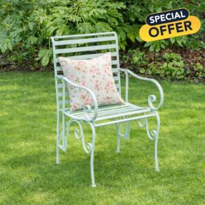 Melody Maison Ornate Metal Sage Green Garden Chair - 55cm x 92cm