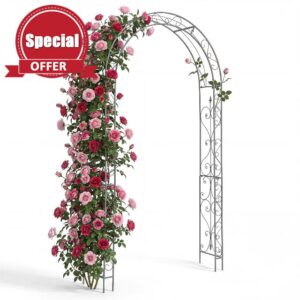 Crystals Heavy Duty Metal Garden Arch Trellis – Outdoor Climbing Plant Support Steel Frame for Roses