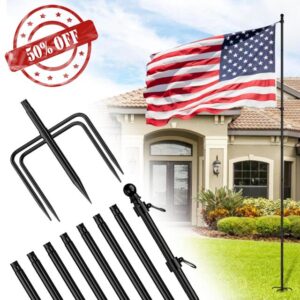 10FT Flag Pole for Garden: Heavy Duty Stainless Steel Flag Poles Height Adjustable Flagpole Kit with 5 Prongs Base for Yard Outdoor Decor Residential Commerical