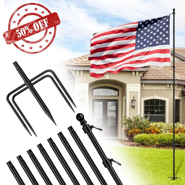 10FT Flag Pole for Garden: Heavy Duty Stainless Steel Flag Poles Height Adjustable Flagpole Kit with 5 Prongs Base for Yard Outdoor Decor Residential Commerical