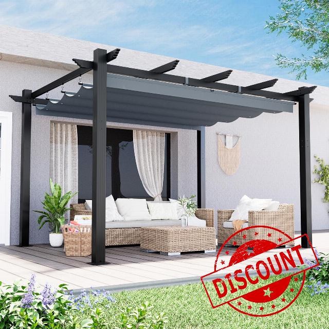 3x4m Metal Pergola with Retractable Roof for Patios