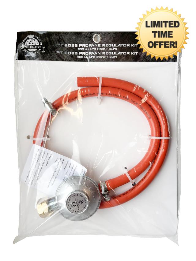 Pit Boss UK Hose & Regulator Kit 37 mbar for Gas Grills – 100 cm Propane Gas Hose with Regulator and Connector Ki