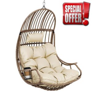 YITAHOME Hanging Egg Swing Chair Max. load 150 kg Rattan Egg Chair Indoor Outdoor Hammock Egg Chair with Cushions & Cup Holder for Patio