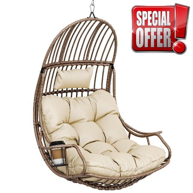 YITAHOME Hanging Egg Swing Chair Max. load 150 kg Rattan Egg Chair Indoor Outdoor Hammock Egg Chair with Cushions & Cup Holder for Patio
