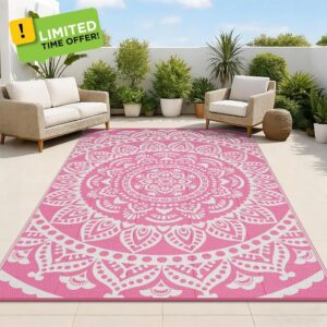 Bsmathom Waterproof Outdoor Rug 6'x9' Reversible Boho Plastic Straw Patio Deck Camping Rugs