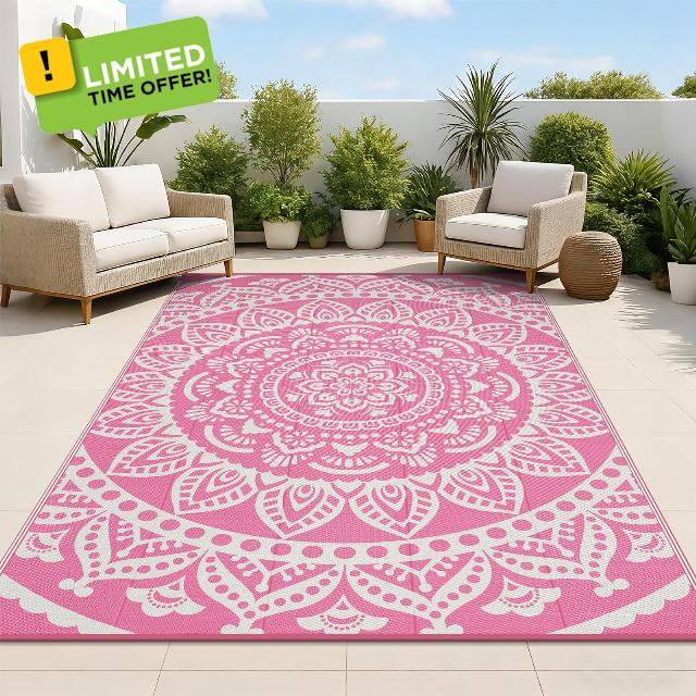 Bsmathom Waterproof Outdoor Rug 6'x9' Reversible Boho Plastic Straw Patio Deck Camping Rugs