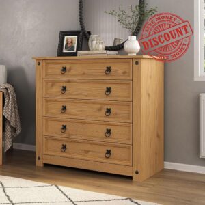 Mews Corona Chest of Drawers 5 Drawer Mexican Solid Pine Distressed Waxed Finish for Bedroom Country Rustic