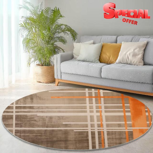 Round Rugs for Living Room 100 cm (Round) Fluffy Soft Carpet Geometry Lines Orange Luxury Crawling Rug Machine Washable Indoor Circle Floor Mat for Bedroom Bathroom Hallway Orange Brow
