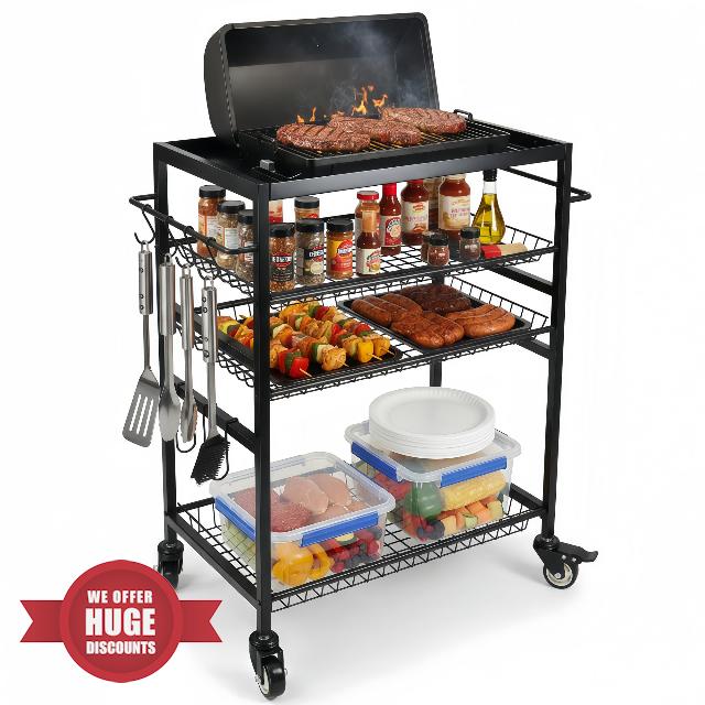 4-Tier Rolling Grill Cart with Handle