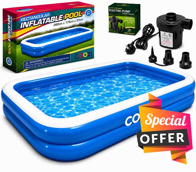 Inflatable Paddling Pool With Pump - Family Pool With Repair Patch - Easy to Inflate Paddling Pool for Kids and Adults - Inflatable Swimming Pools for Gardens (Pool + Pump