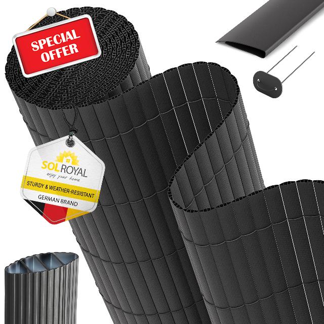 Sol Royal PVC Garden Screening 140x300 cm – Triple Reinforced Balcony Privacy Screen incl. Clips & Cover Strip – Outdoor Privacy Screen Weatherproof UV-Resistant – Garden Fence Screening Anthracite