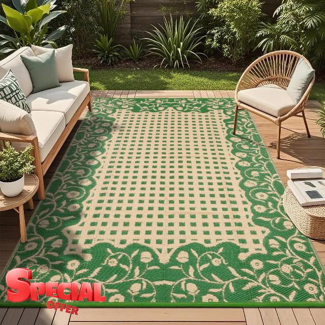 Green Outdoor Rugs for Patios Waterproof 150x245cm