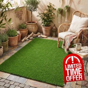 ightclick Artificial Grass Rug Waterproof Outdoor Fake Lawn Turf 1.2 x 1.6m UV Protected Hard Wearing Grass Carpet for Balcony Patio Garden Terrace Camping