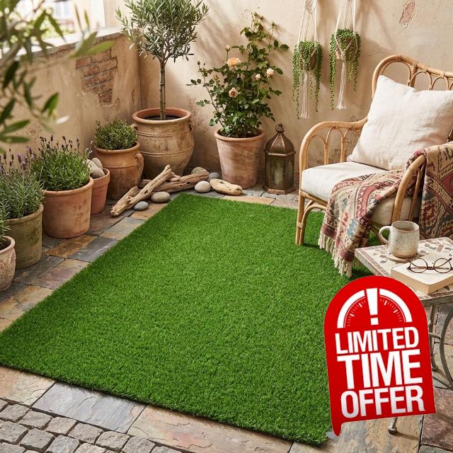 ightclick Artificial Grass Rug Waterproof Outdoor Fake Lawn Turf 1.2 x 1.6m UV Protected Hard Wearing Grass Carpet for Balcony Patio Garden Terrace Camping