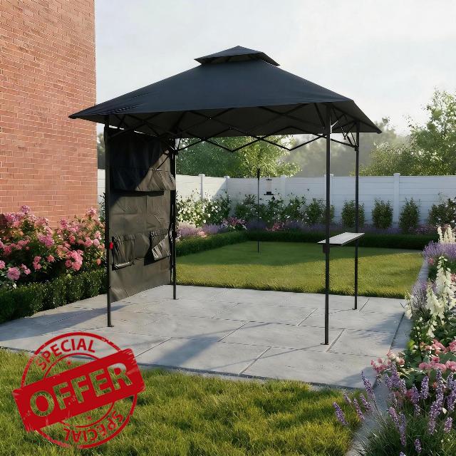 Home Source Verano Steel Garden Gazebo with Accessory Pack – Powder-Coated Black