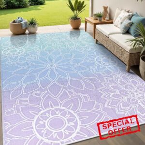 LOKHOM Outdoor Rug for Patio 5x8 ft Reversible Plastic Straw Patio Camping Rug