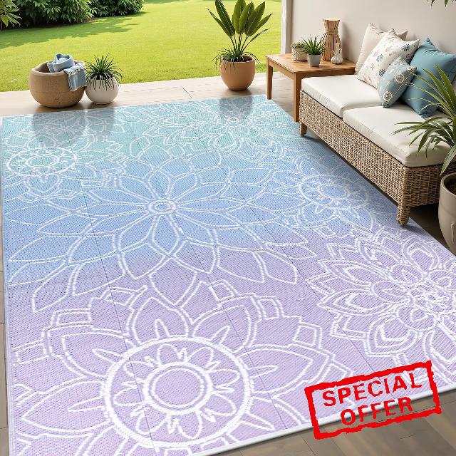 LOKHOM Outdoor Rug for Patio 5x8 ft Reversible Plastic Straw Patio Camping Rug