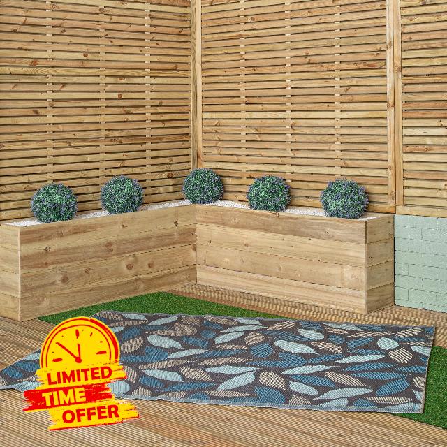 Samuel ALEXANDER 1.5m x 2.1m Flora Leaves Large Outdoor Alfresco Patio Rug Mat in Blue