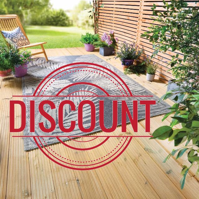Coopers of Stortford - Grey Palm Leaf Outdoor Rug Made from Recycled Polypropylene - Garden Patio Deck Rug