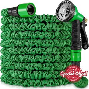 50 ft Expandable Garden Hose - Heavy Duty Expanding Water Hoses with 10 Spray Nozzle - Retractable