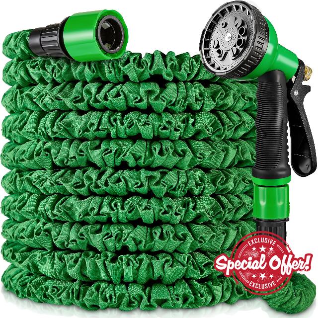50 ft Expandable Garden Hose - Heavy Duty Expanding Water Hoses with 10 Spray Nozzle - Retractable