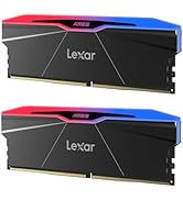 Text reads 'Lexar'. Black computer RAM memory modules with silver heatsinks and gold contacts arranged in a sequence showing different angles.